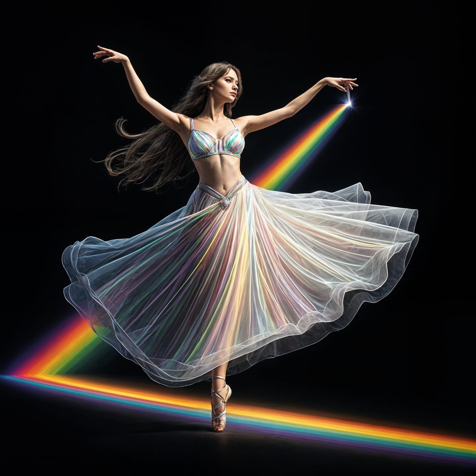 Prism Light Creates Rainbow Dancer on Black