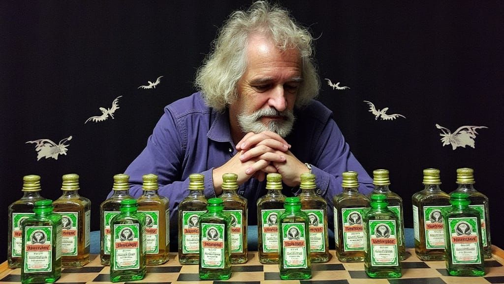 Mystic Otto Rapp Plays Jagermeister Chess with Miniature Liq...