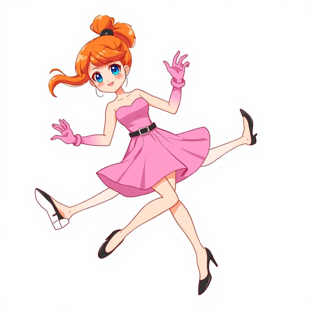 Cartoon Woman Tap Dancing in Anime Style