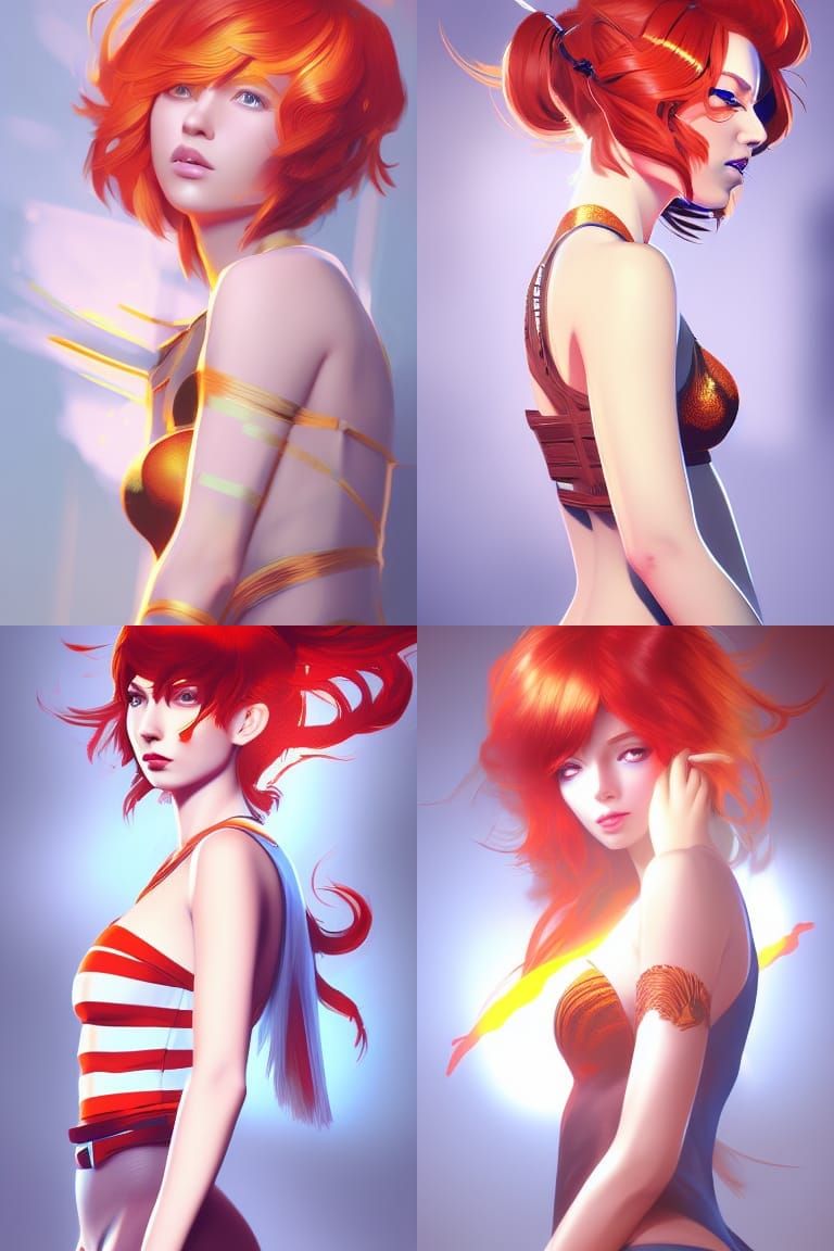 golden red hair amazon by Ilya Kuvshinov 8k resolution concept art portrait dynamic lighting hyperdetailed intricately d...