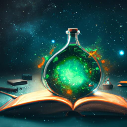 Poison Bottle in Galaxy with Sparkling Stars