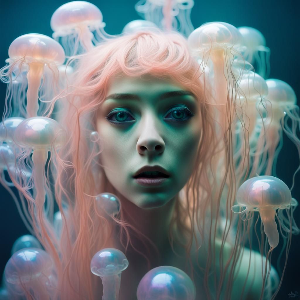 Ethereal Alien Figure in Underwater Dreamscape
