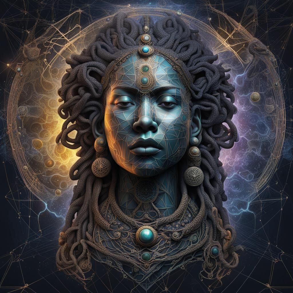 Nebula Face Sculpture with Fractal Details