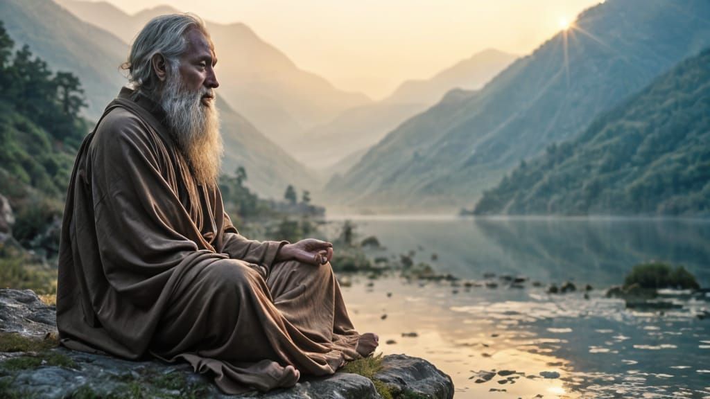 Meditating Monk in Himalayan Dawn, Captured in Timeless Hype...