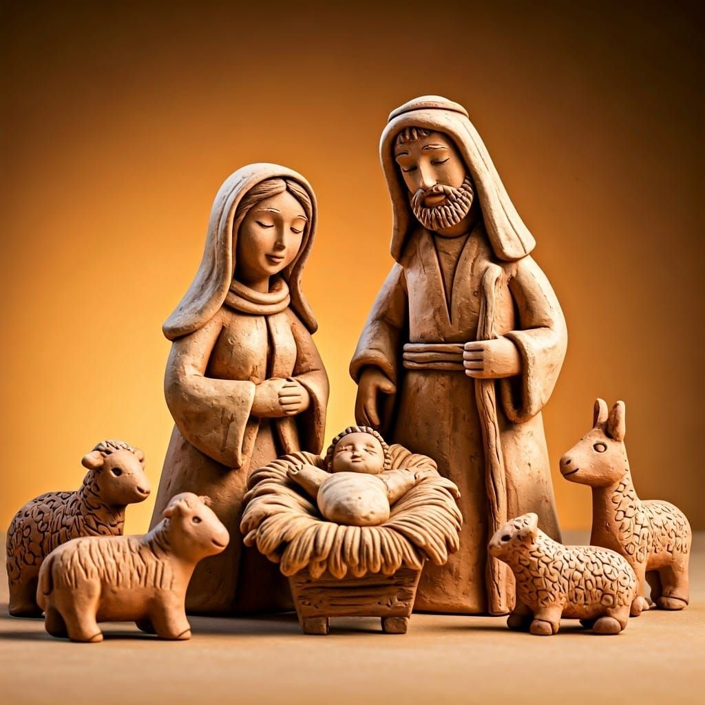 Rustic Clay Figurines in Earthen Terracotta Scene