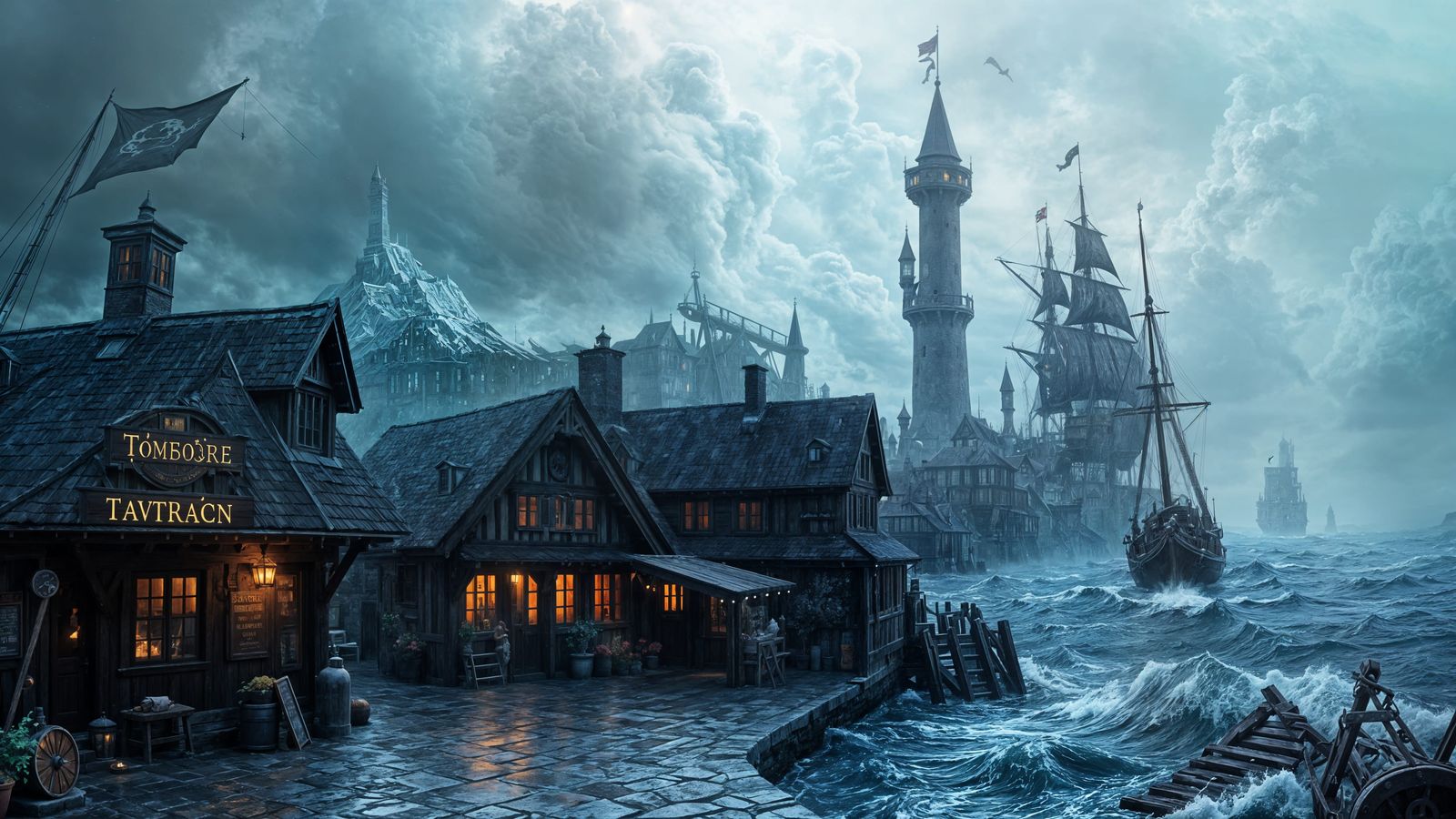 Fantastical Harbour Scene in Deep Colour