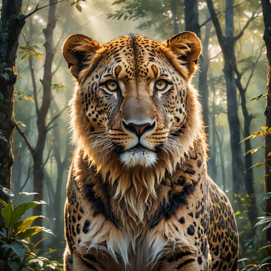 Lion Leopard Hybrid Portrait in Magical Realism Style