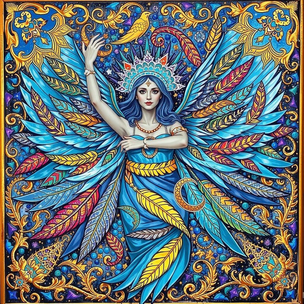 Woman Adorned with Feathers of Courage and Strength