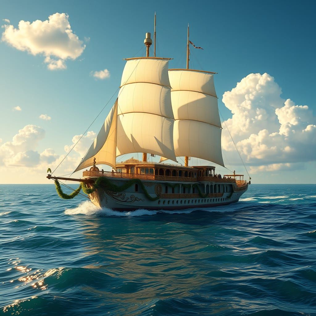 Majestic Fantasy Vessel Sails Across the Ocean in Art Nouvea...