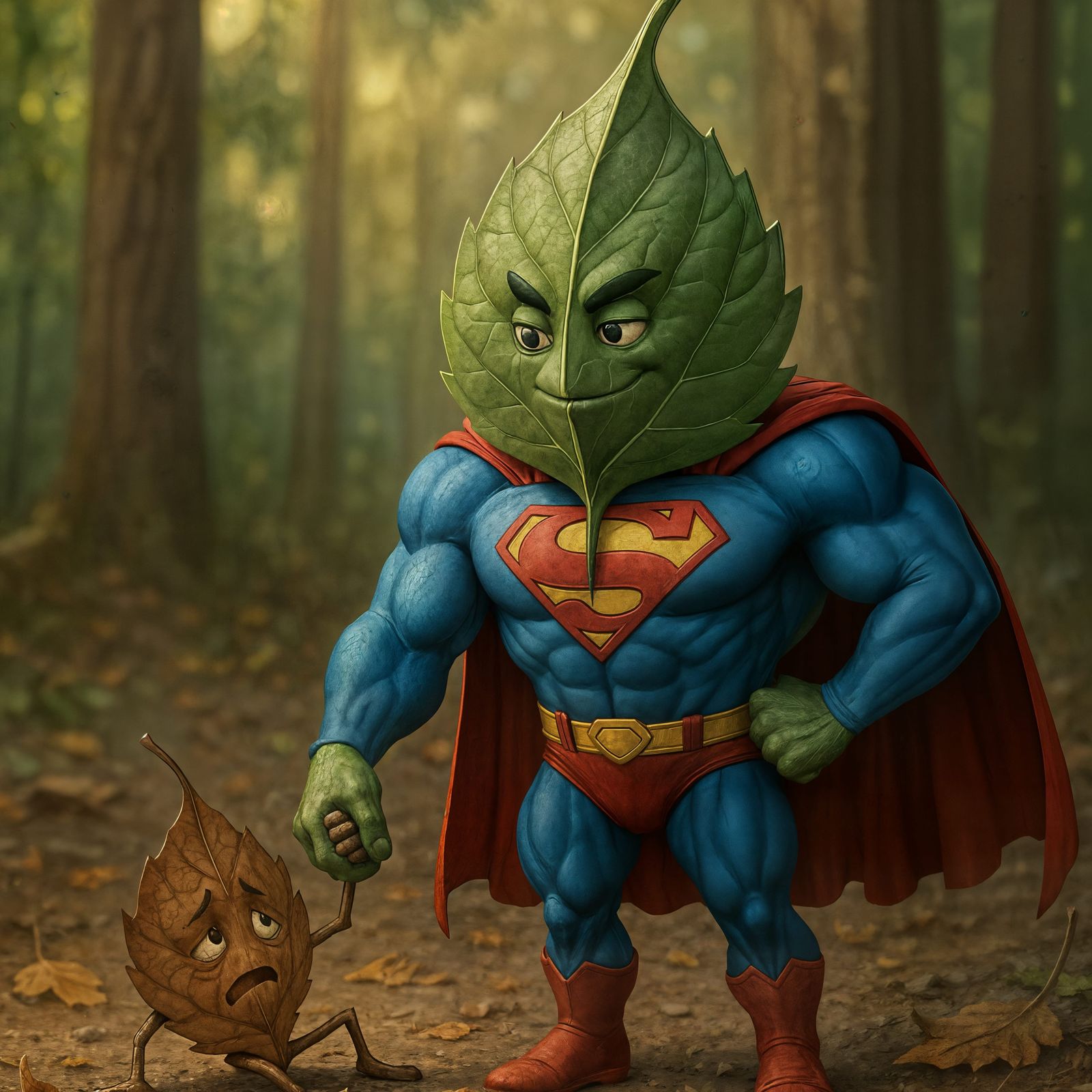 Superhero Leaf Helps Fallen Comrade: Detailed CGI Render