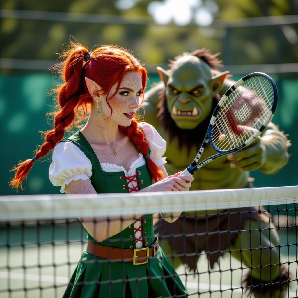 Elf and Ogre Clash in Professional Tennis Match