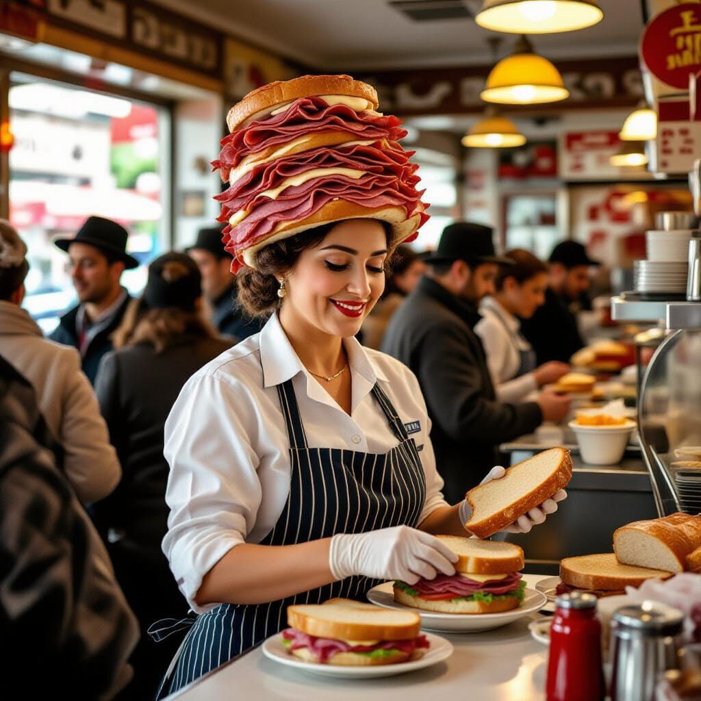 Jewish Deli Worker Wears Corned Beef Hat