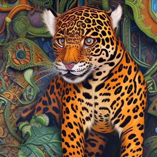 Fantastical Jaguar in Deep Color, Detailed Digital Art