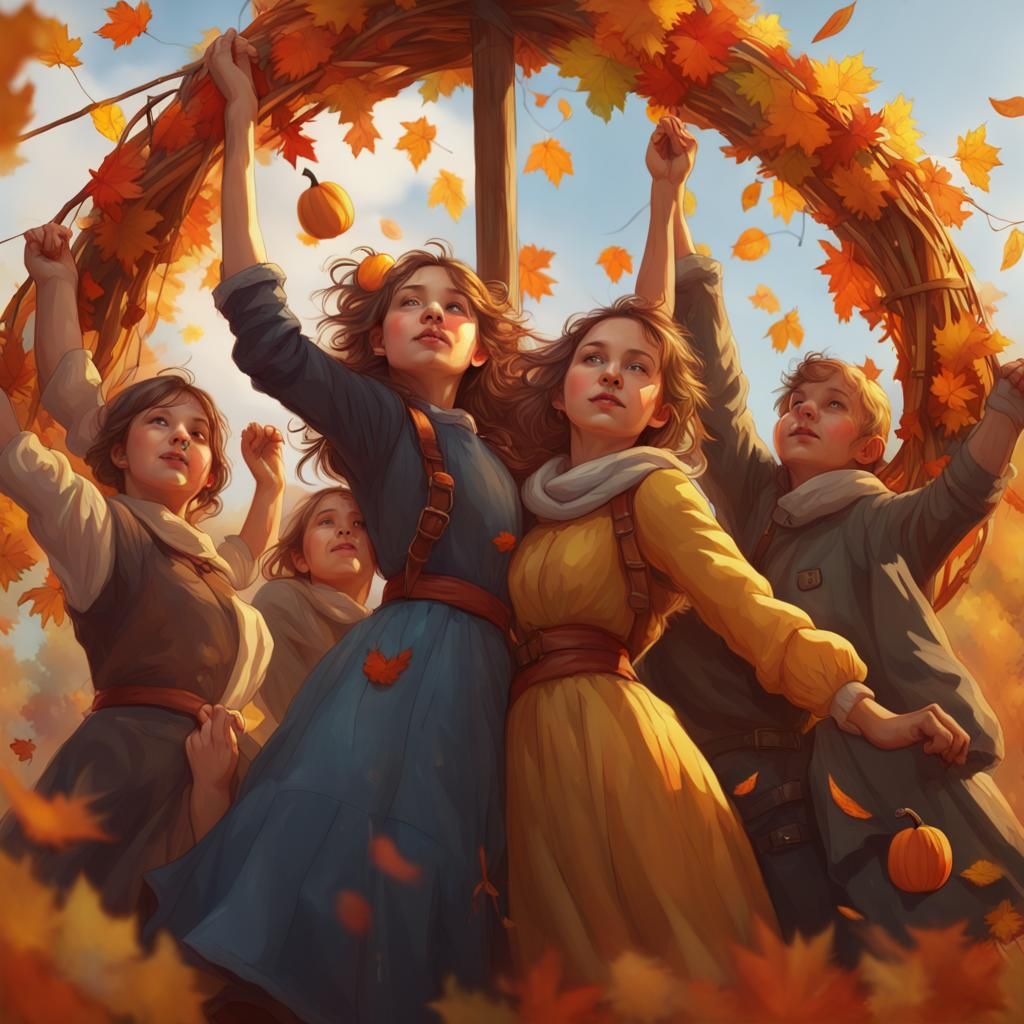Autumn Maypole Dance: Hyperdetailed Digital Art
