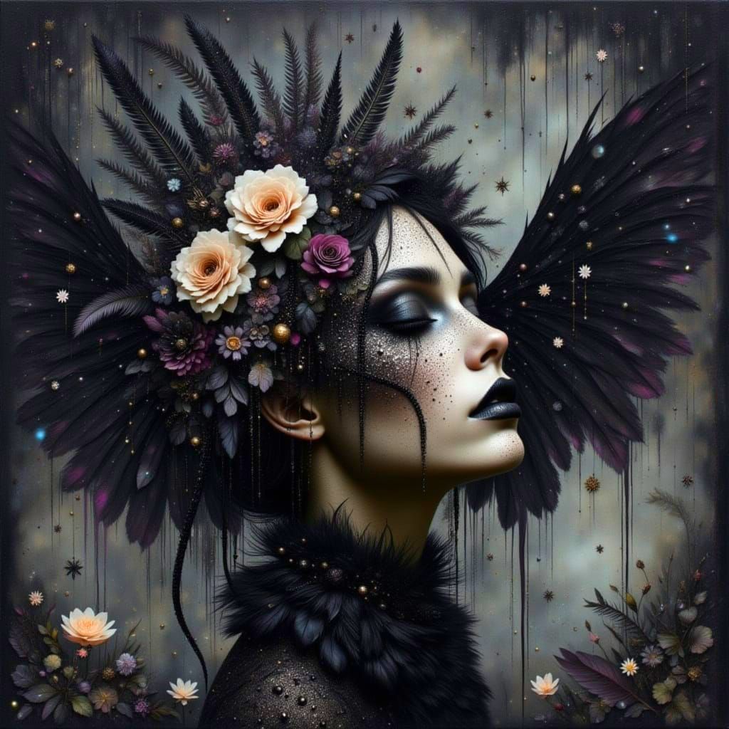 Ethereal Gothic Man with Black Feathers