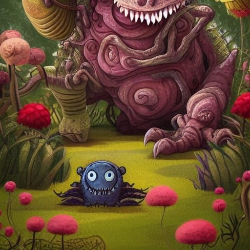 Cute Monster in a Naturepunk Garden, Ghibli Style