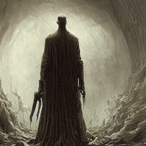 Duality of Man and Monster in Dark Fantasy Style