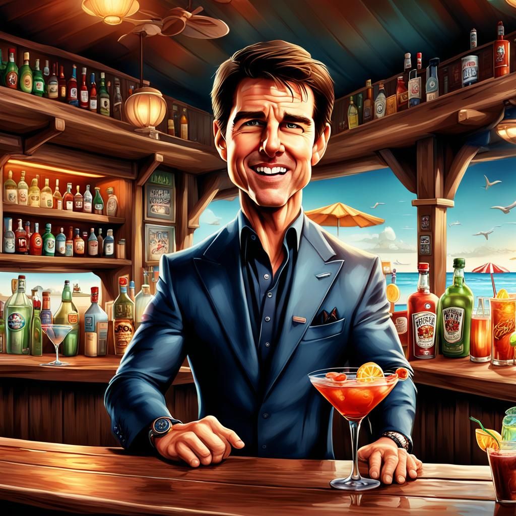 Cartoon Caricature of Tom Cruise as Bartender