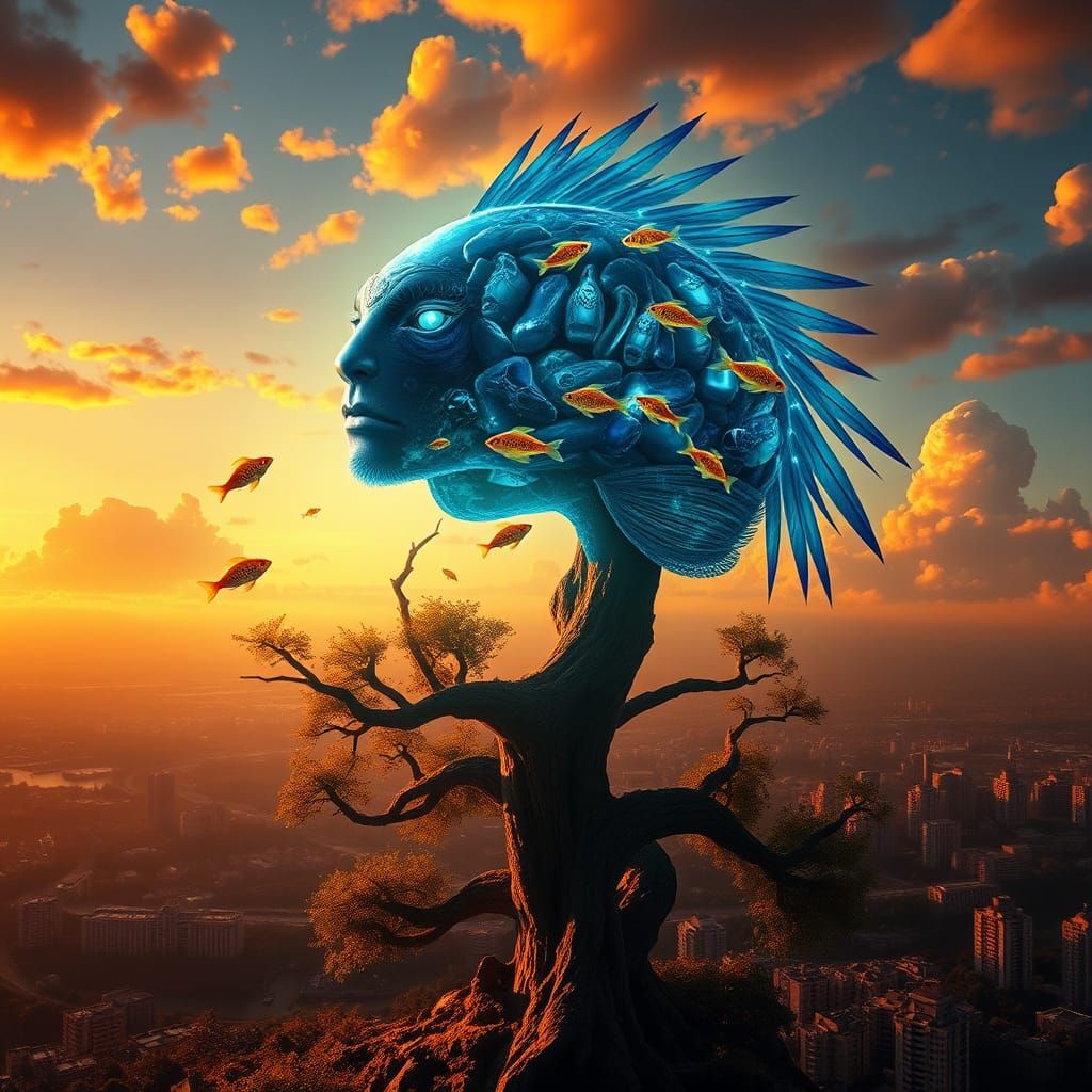 Blue Jaguar Shaman Overlooking Celestial City