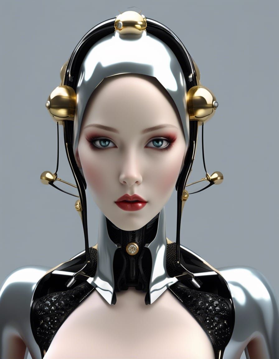 Advanced Android Goddess with Metallic Ponytail