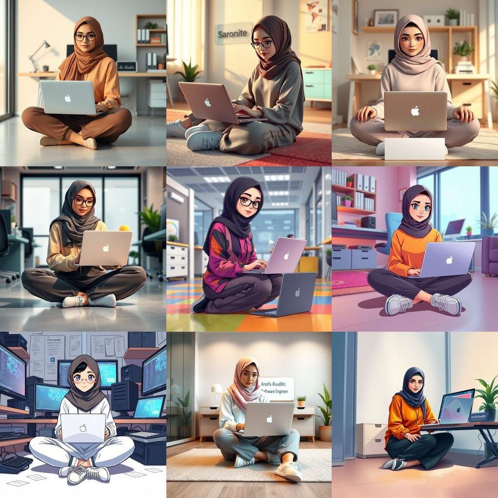 Modern Hijabi Software Engineer at Peaceful Office Scene