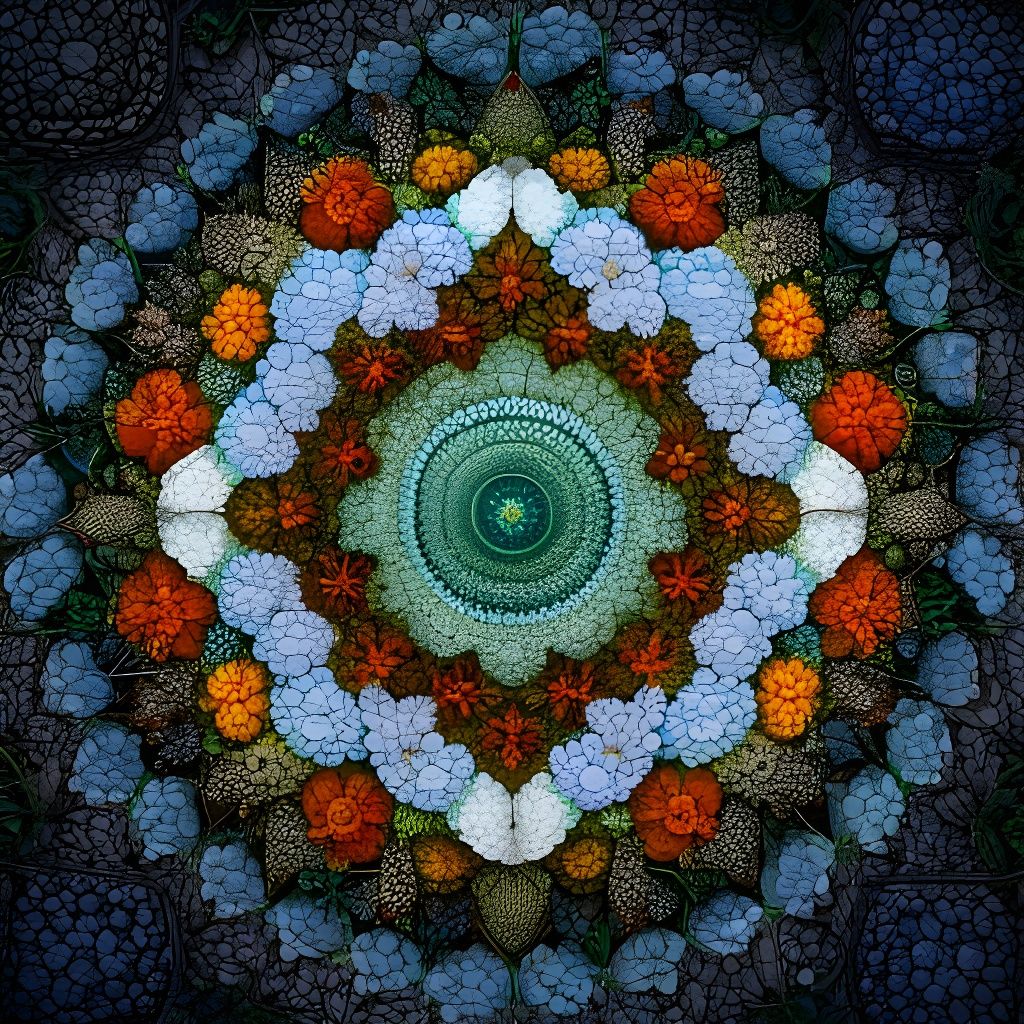 Kaleidoscope of Flowers and Pebbles in 3D Style