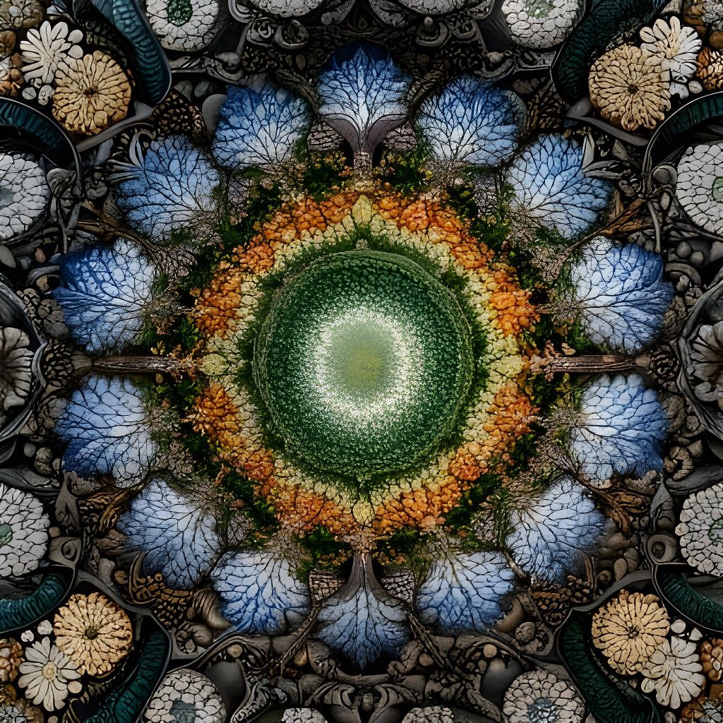 Floral and Stone Kaleidoscope in 3D Embossed Style