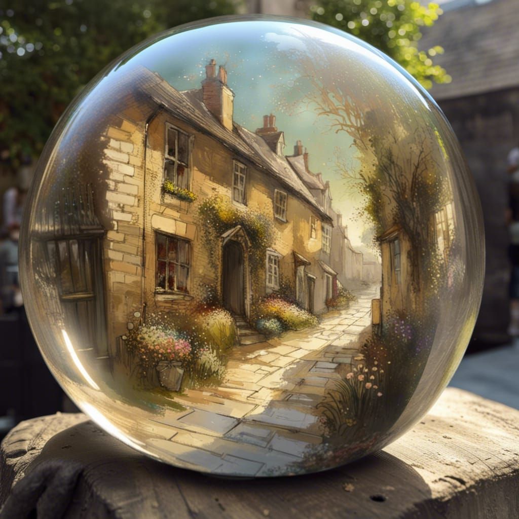 Cotswold Village in Glass Bubble, Digital Art