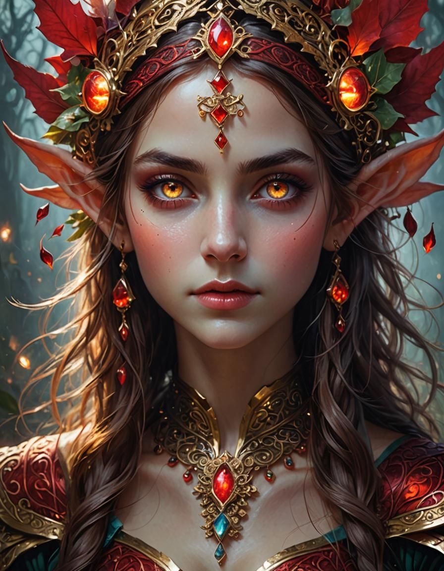 Striking Elf Goddess Portrait in Hyperrealistic Style