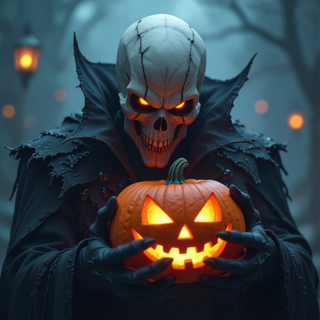 Scary Villain With Jack-o'-lantern Halloween Poster