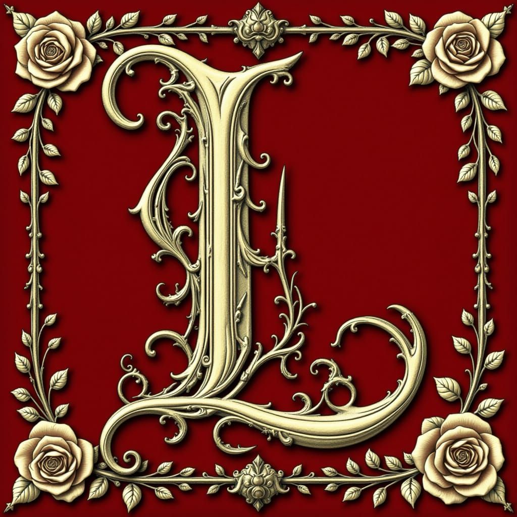 Ornate Capital Letter L in Calligraphic Style