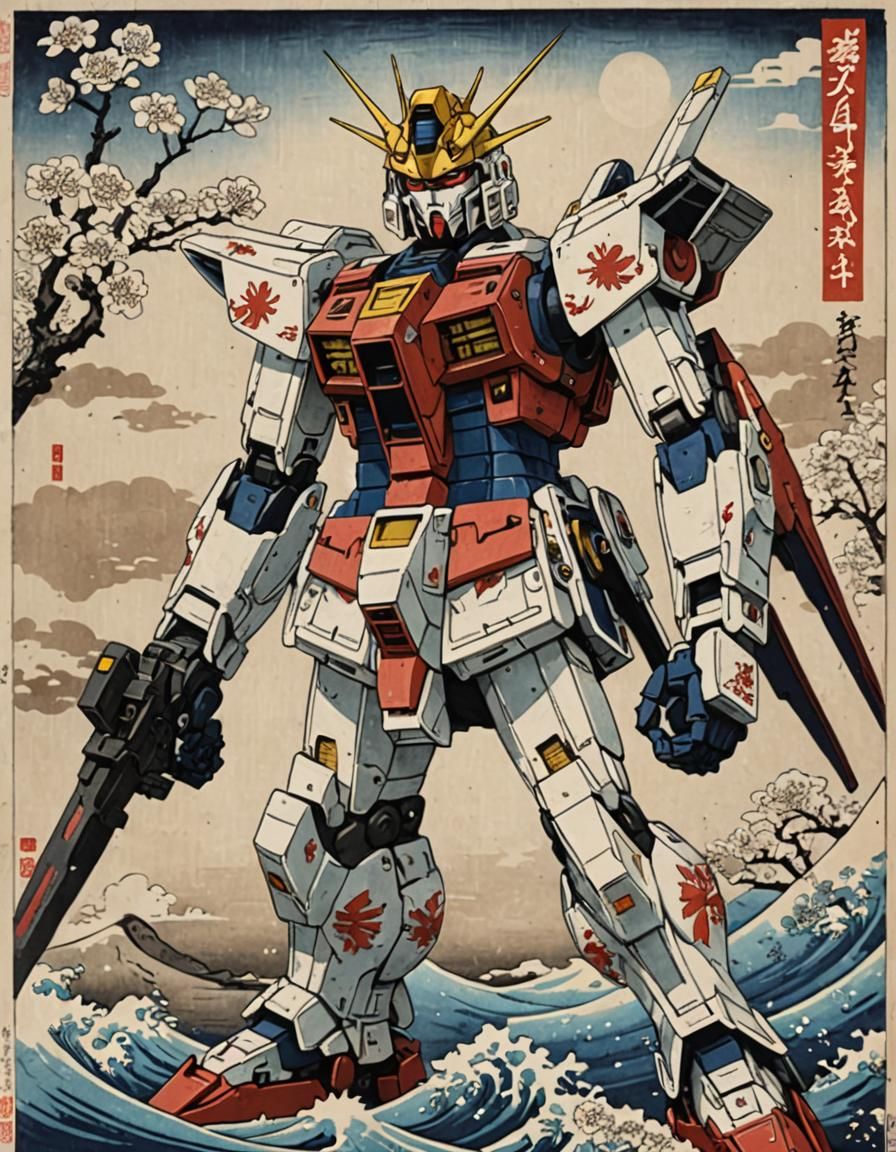 Gundam Robot in Ukiyo-e Style