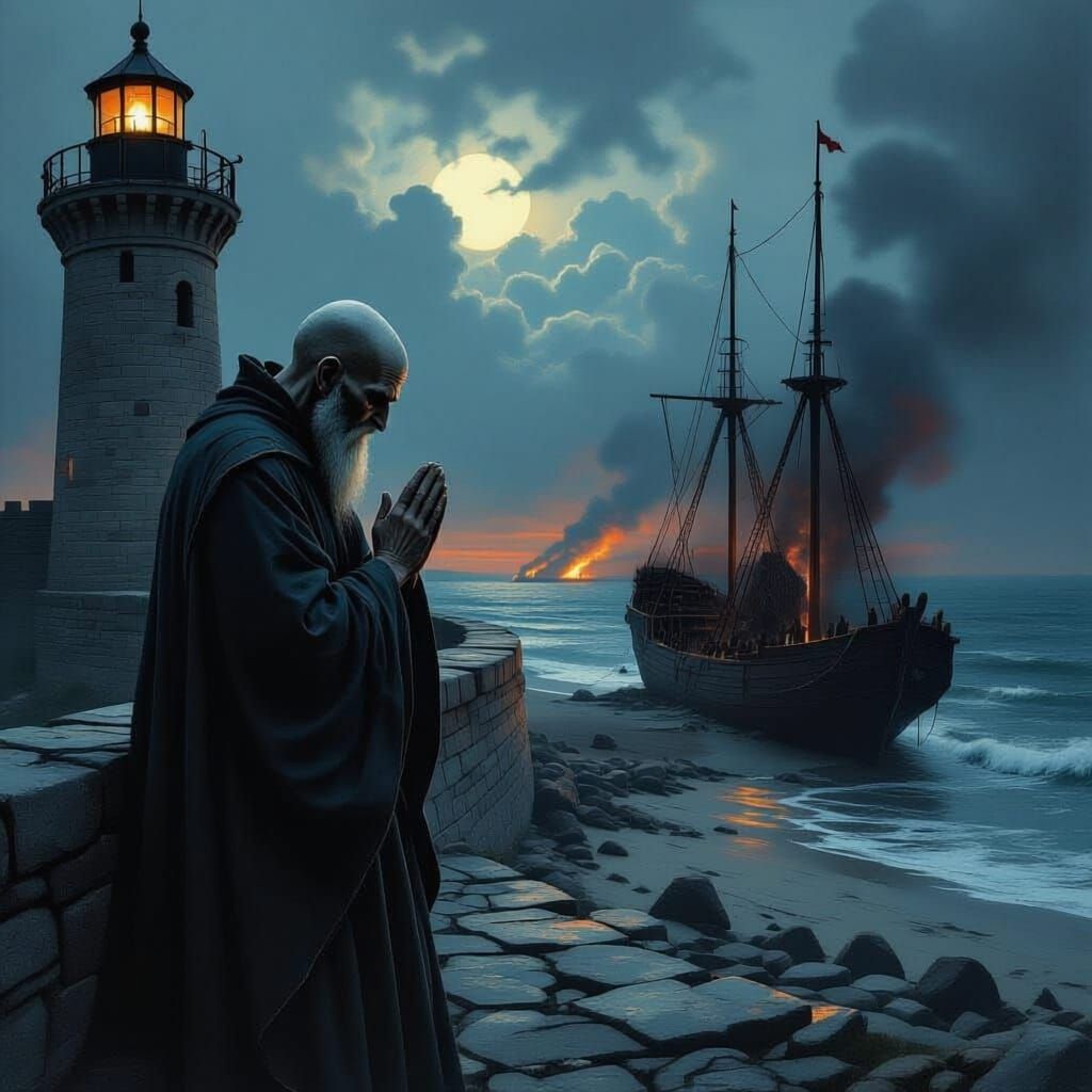 Abbot Elian Prays on Lighthouse Fort Rampart