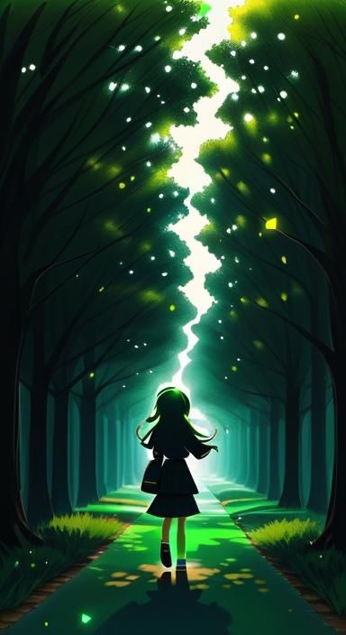 Chibi Girl Walking in a Brightly Lit Park