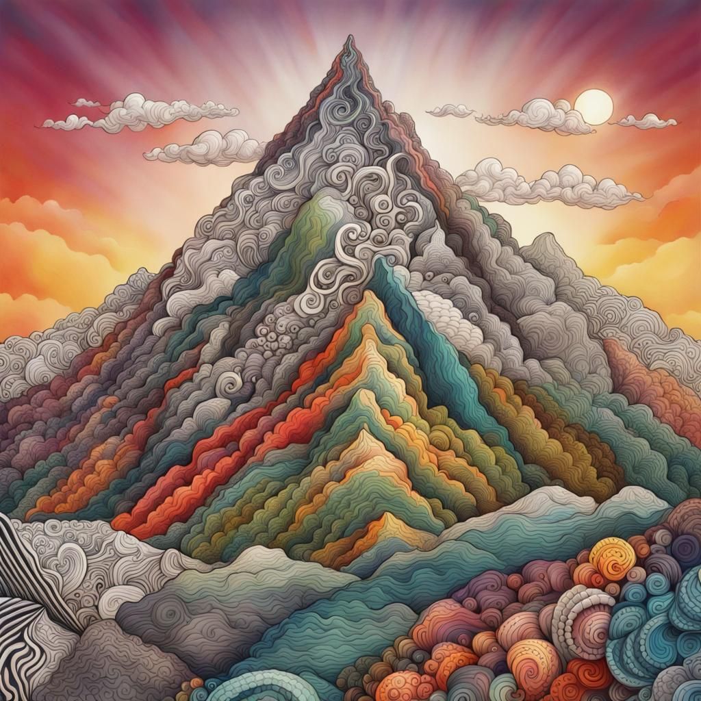 Intricate Zentangle Mountain in Splash Art Style