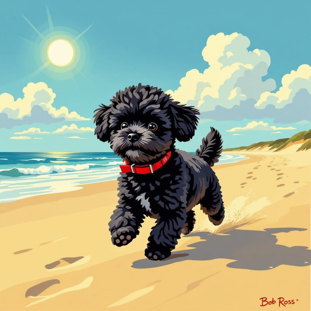 Dog Running on Beach as Impressionist Art