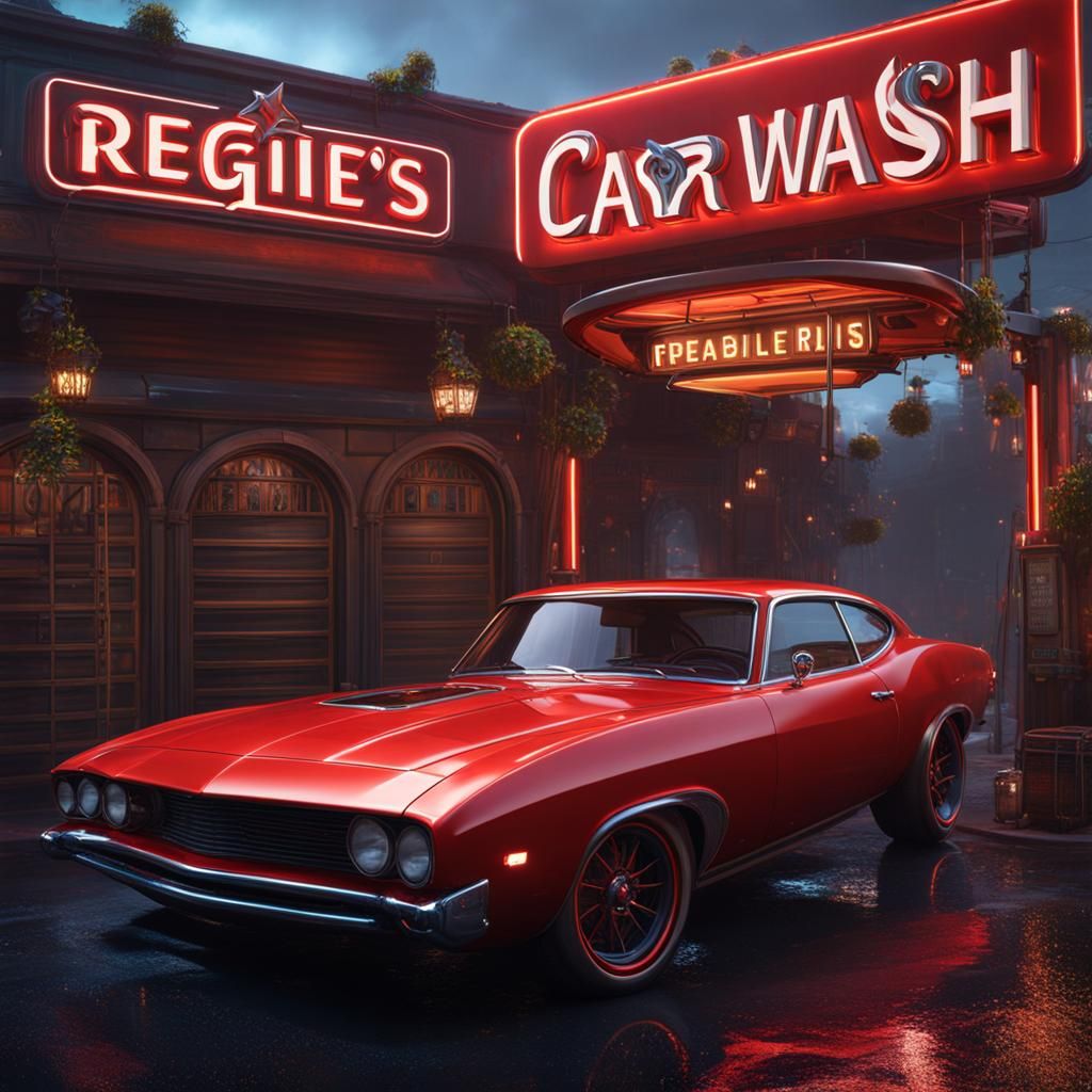 Reggie's Car Wash Logo: Detailed Fantasy Concept Art