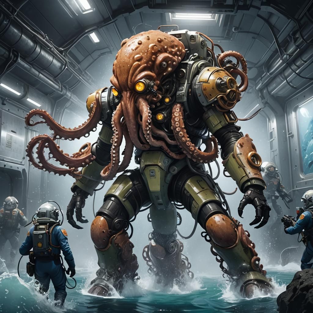 Armored Octopus Attacks Astronauts in Arctic Tunnel
