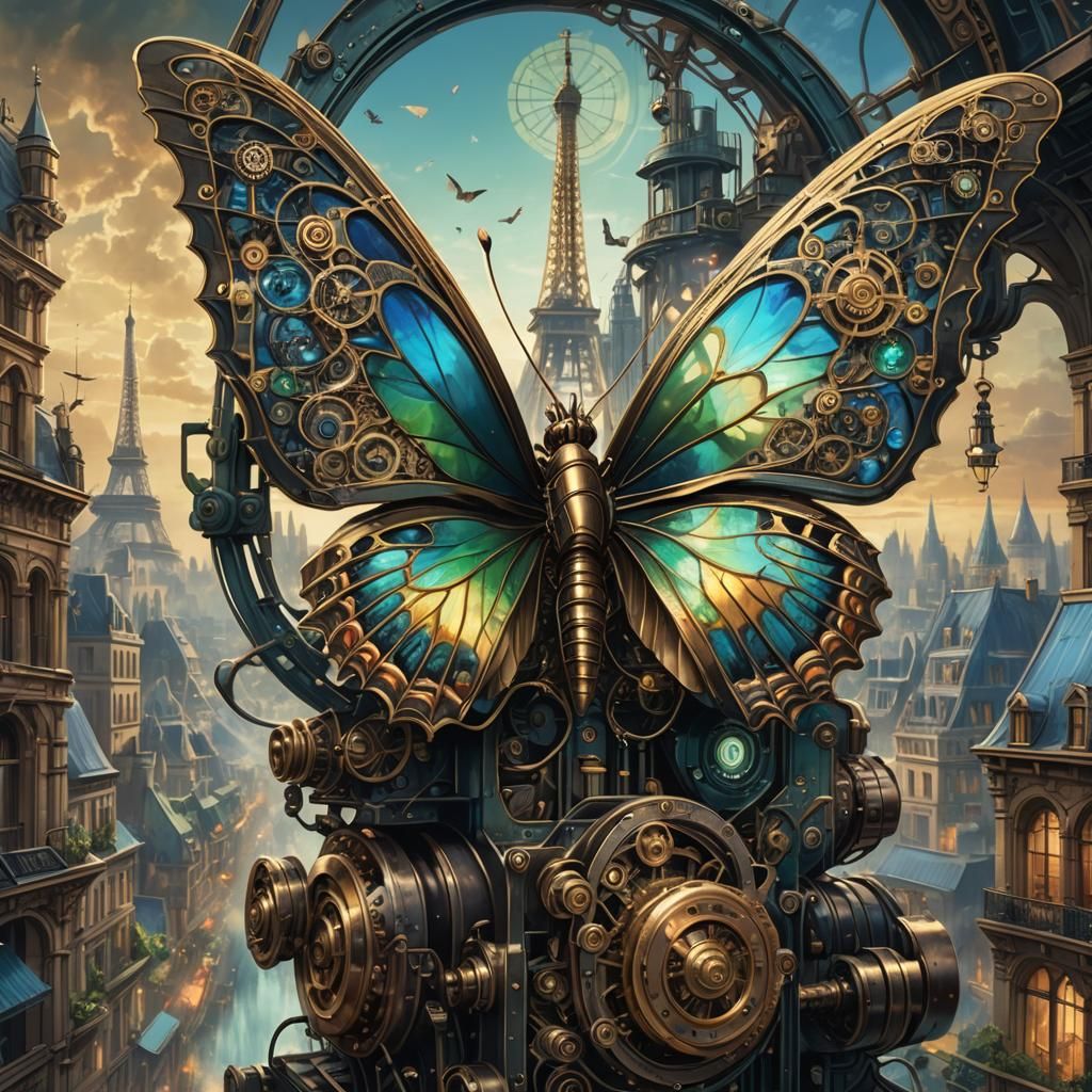 Steampunk Butterfly Emerges Over Paris: Concept Art