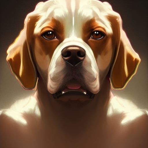 Detailed Dog Girl Portrait in Art Nouveau Style