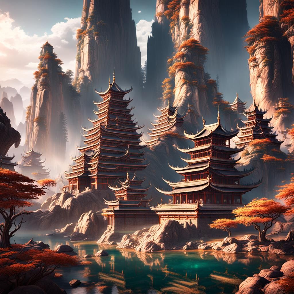 Fantastical Ancient Asian World in Matte Painting Style