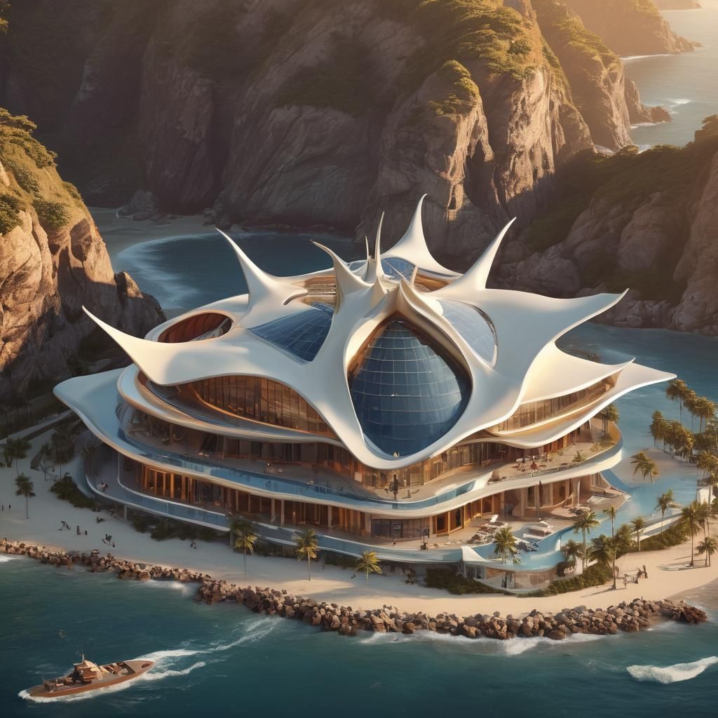 Manta Ray Tourist Building on Picturesque Coast