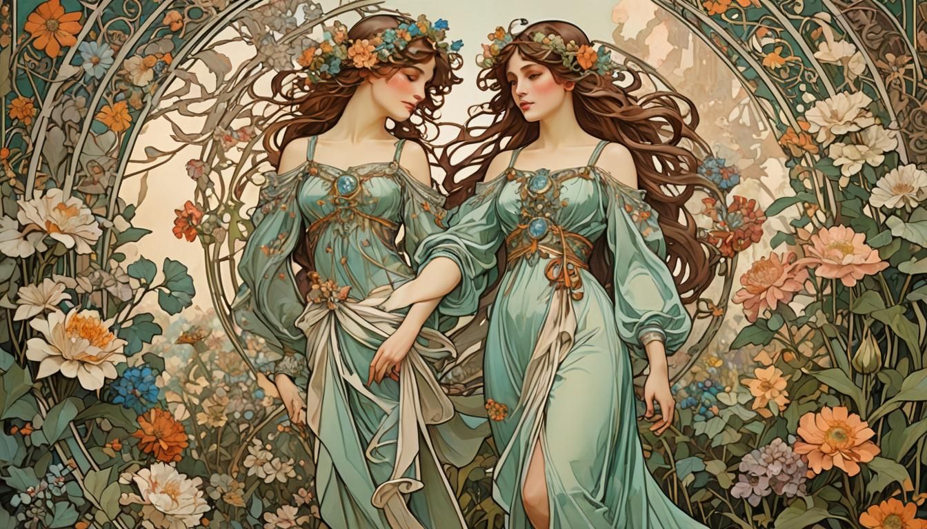 Elegant Woman in Art Nouveau Garden