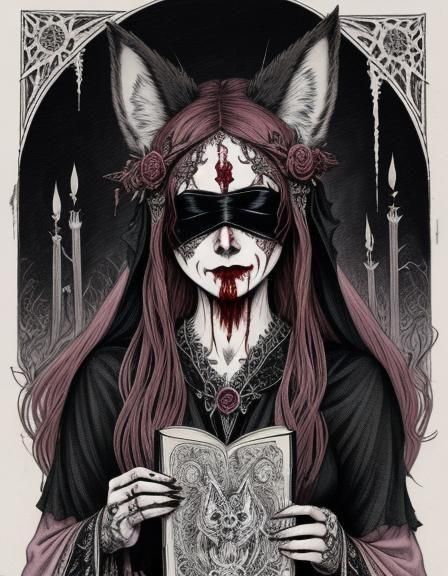 Macabre Inked Illustration: Blindfolded Girl Praying