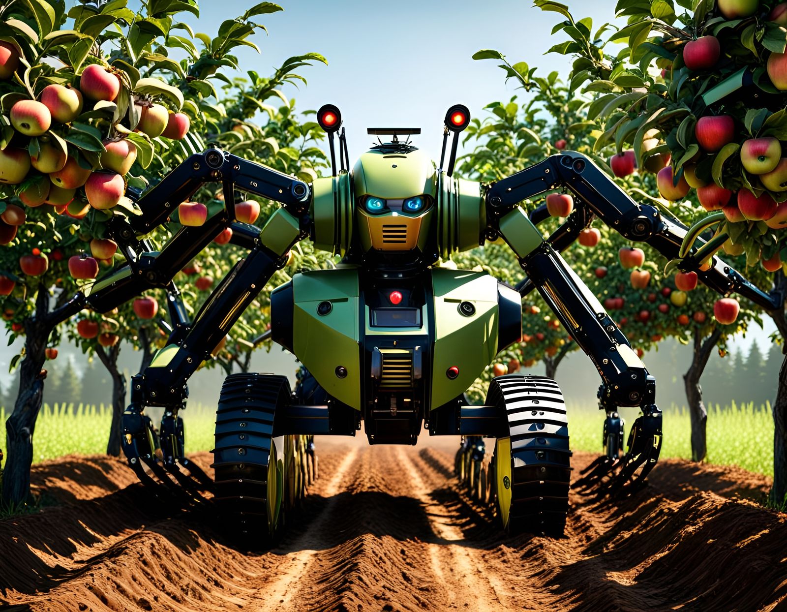 Robot Harvester in Cyberpunk Style, Digital Painting