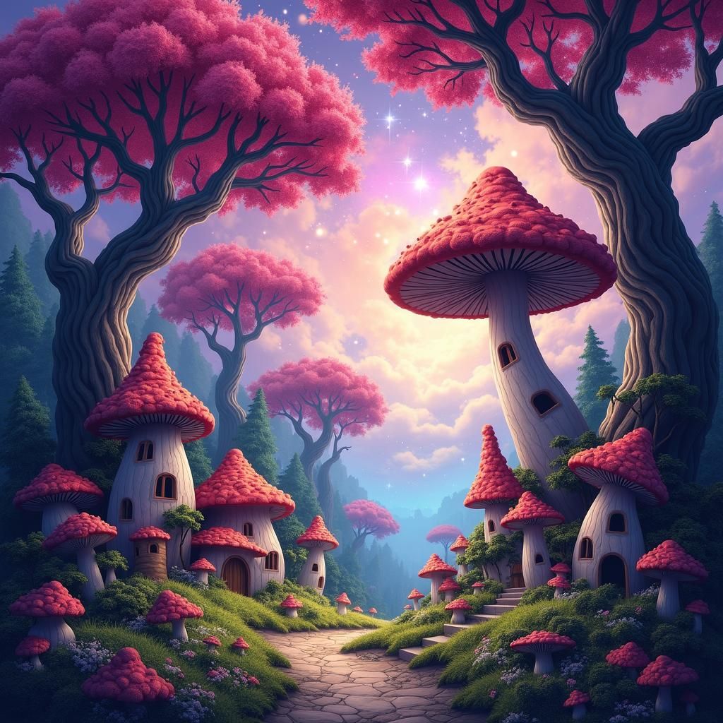 Enchanted Mushroom Village in Astral Forest