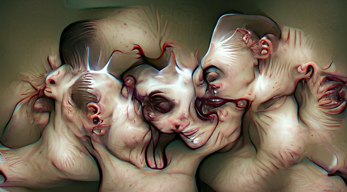 Sinister Conjoined Heads in Body Horror Style