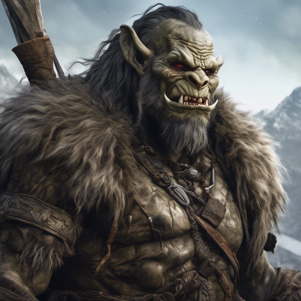 Fierce Orc with Tattoos and Tusks in Hyperreal Photo