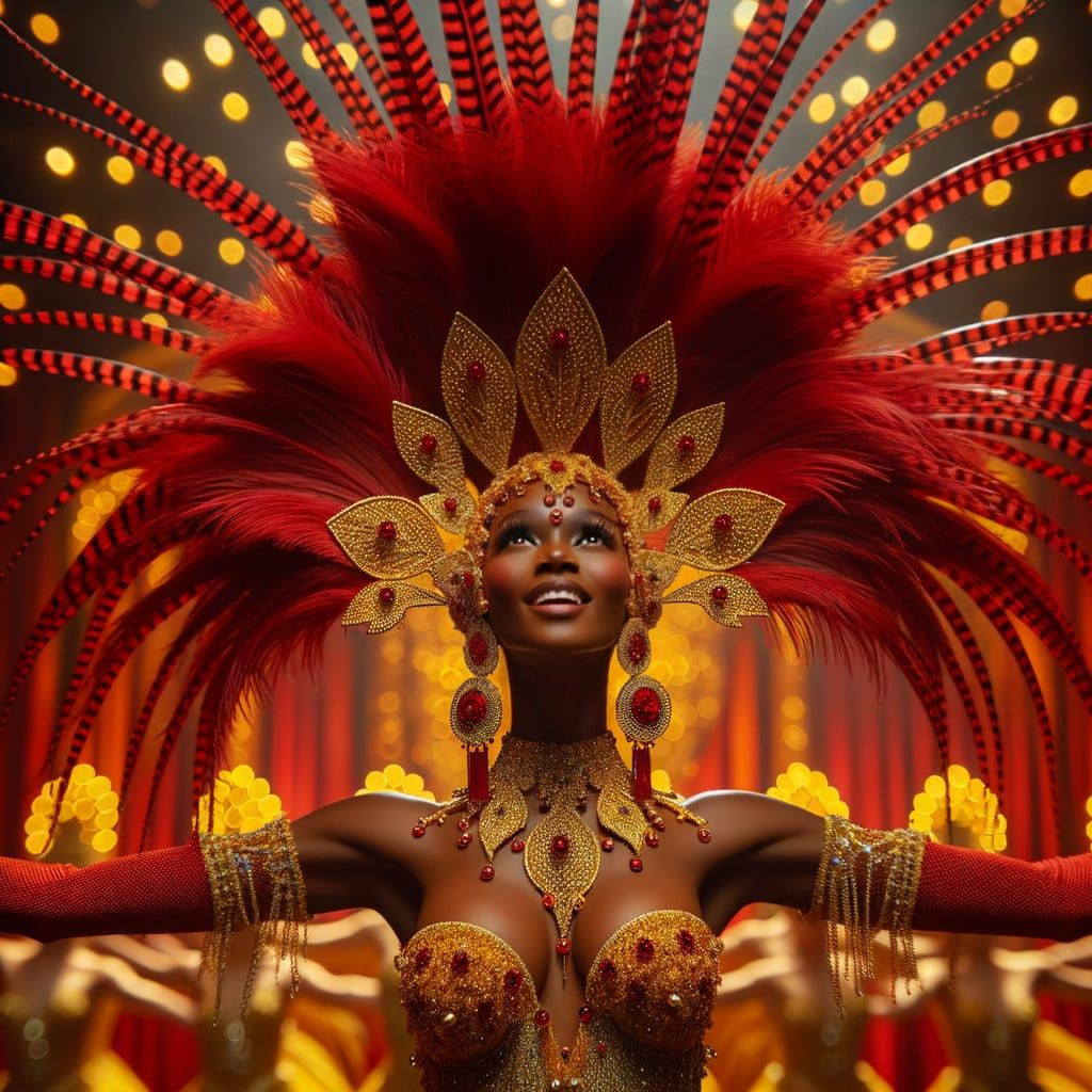 African Woman in Red and Gold Headdress
