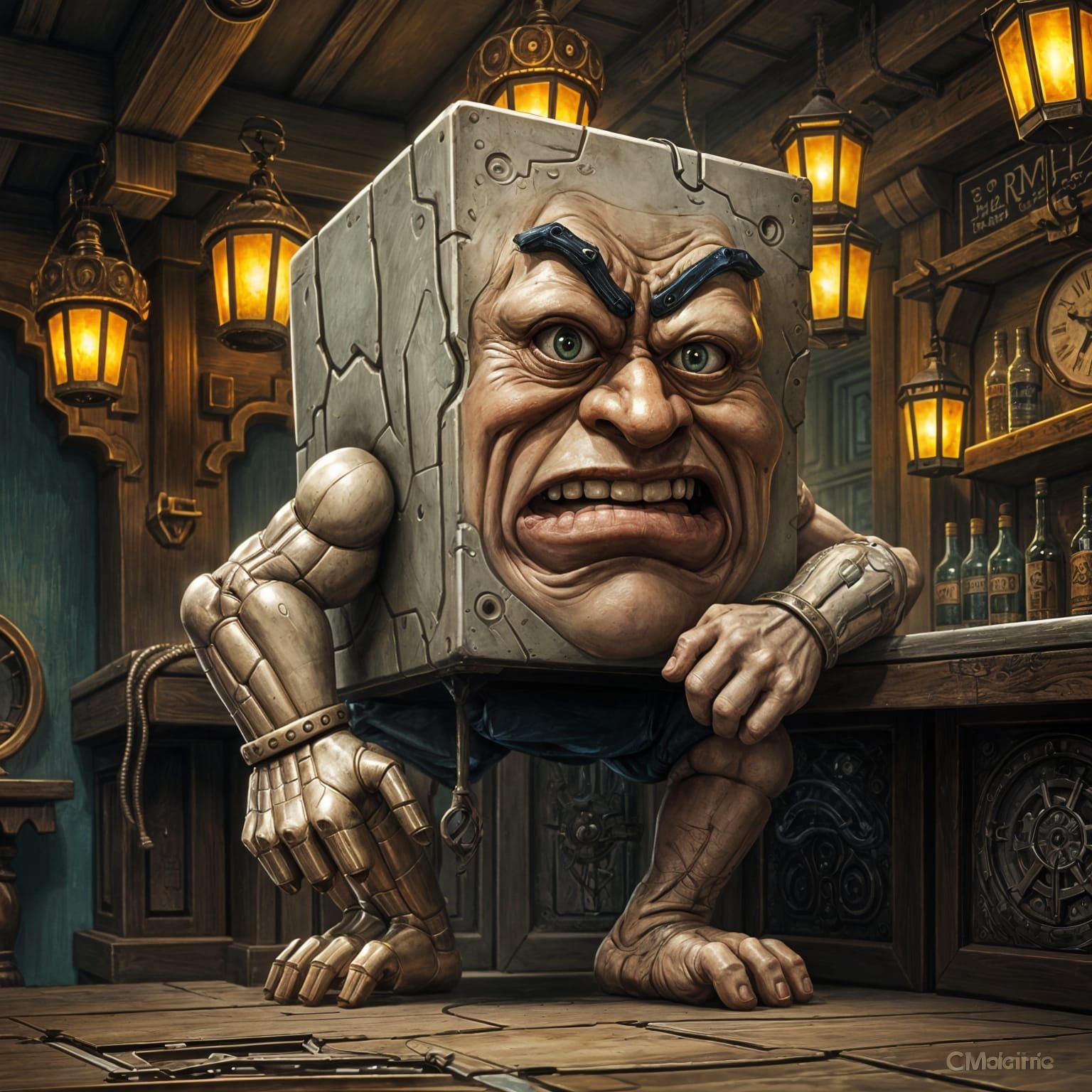 Cubist Bartender in a Whimsical World